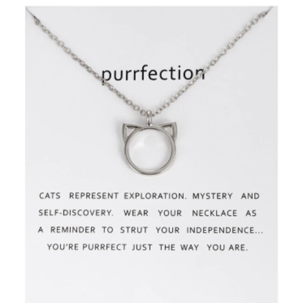 Purrfection Cat Necklace with Card - Silver Tone